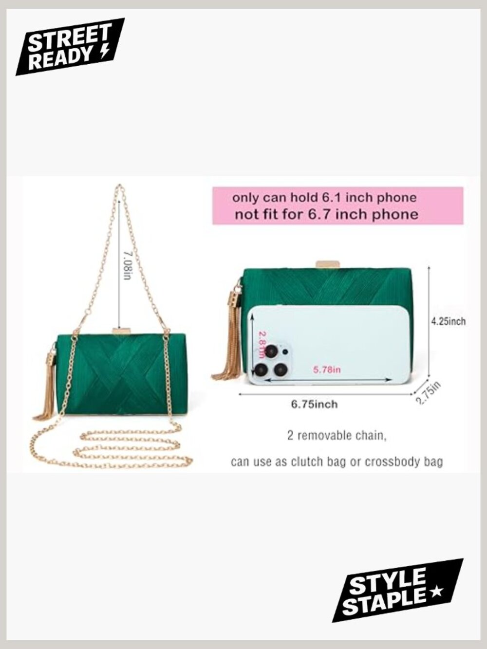Formal Evening Clutch Purse Shoulder Cross Body Bag with Tassel - Picture 4 of 7